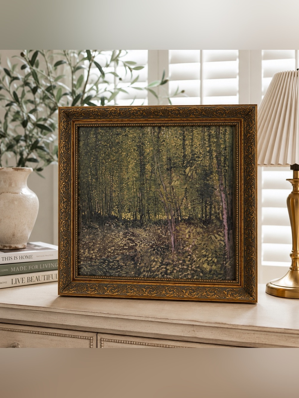 15x15” Trees and Undergrowth" (1887) by Vincent Van Gogh ornate gold frame